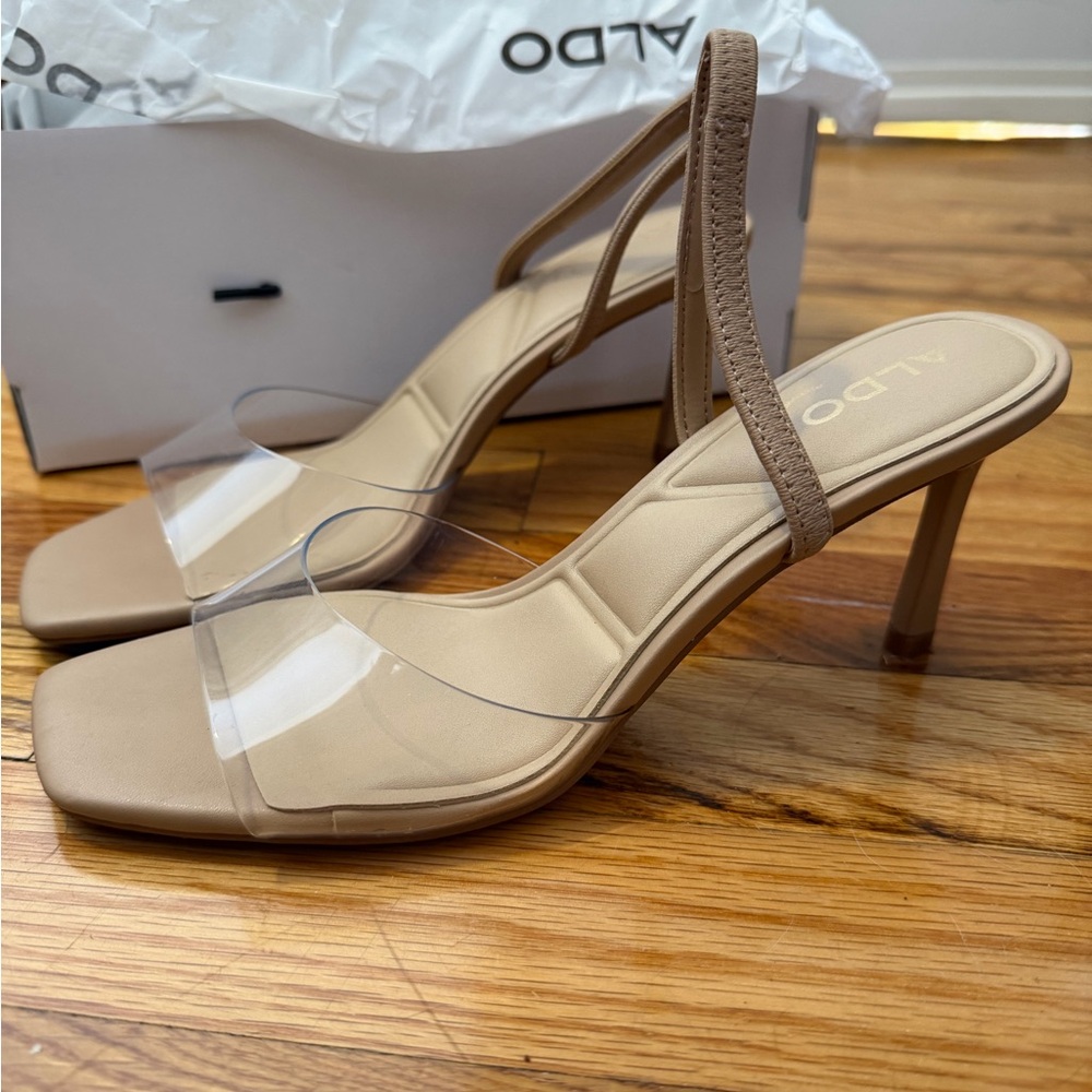 ALDO Beige and Clear Strap Heels